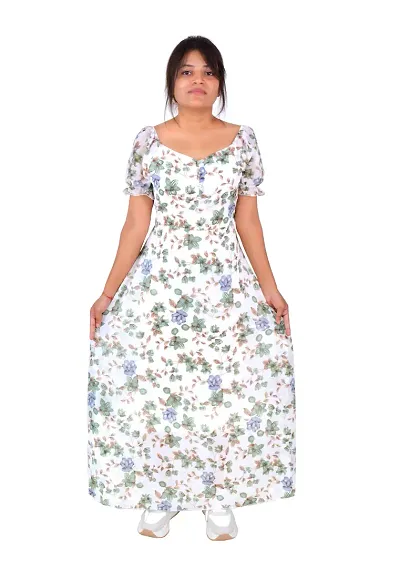 Women's Georgette Fit Flare Maxi Dress