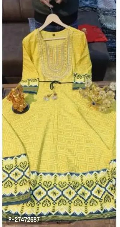 Trendy Yellow Printed Rayon Kurta For Women