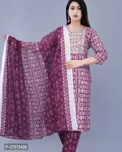 Stylish Purple Rayon Kurta With Pant And Dupatta Set For Women