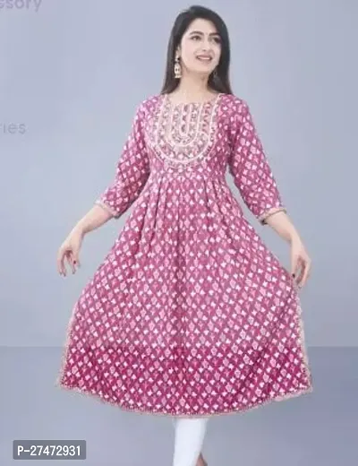 Trendy Pink Printed Rayon Kurta For Women