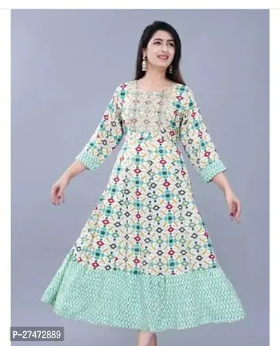 Trendy Blue Printed Rayon Kurta For Women