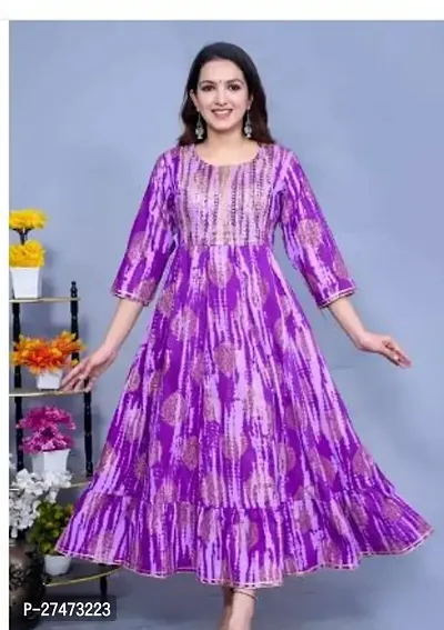 Trendy Purple Printed Rayon Kurta For Women-thumb0