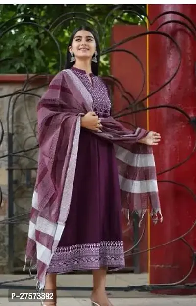 Stylish Purple Rayon Kurta With Pant And Dupatta Set For Women-thumb0