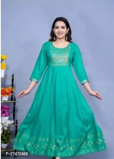 Trendy Blue Embroidered Rayon Kurta For Women
