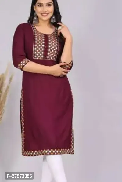 Stylish Maroon Rayon Stitched Kurta For Women-thumb0