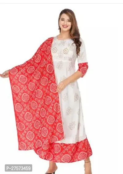 Stylish Red Rayon Kurta With Pant And Dupatta Set For Women-thumb0