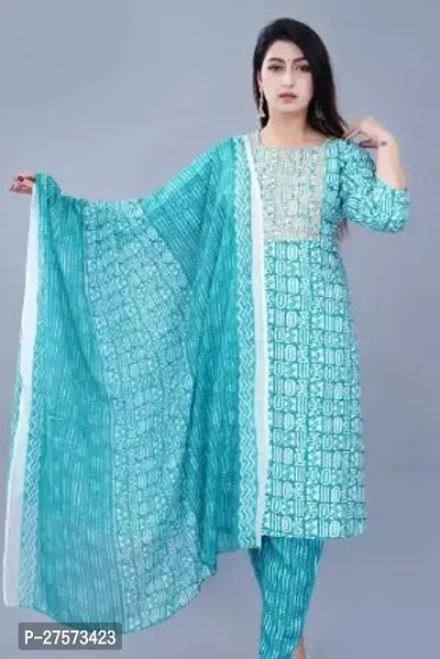 Stylish Blue Rayon Kurta With Pant And Dupatta Set For Women