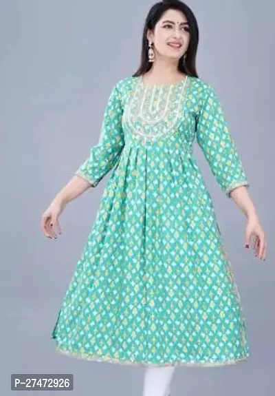 Trendy Blue Printed Rayon Kurta For Women-thumb0