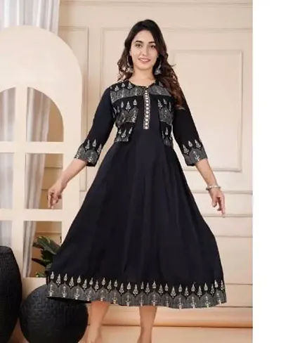 Stylish Rayon Anarkali Embroidered Kurti