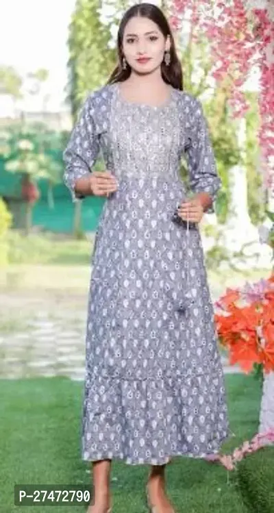 Trendy Blue Printed Rayon Kurta For Women