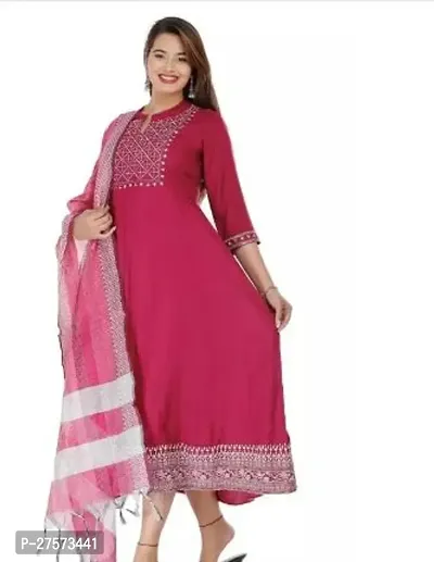 Stylish Pink Rayon Kurta With Pant And Dupatta Set For Women-thumb0