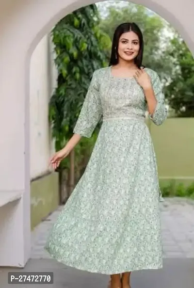 Trendy Green Printed Rayon Kurta For Women