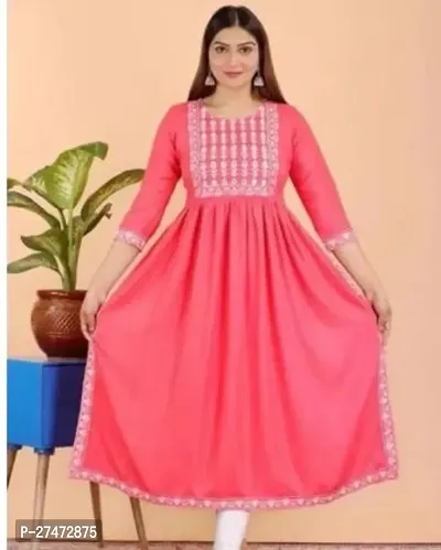 Trendy Pink Embroidered Rayon Kurta For Women-thumb0