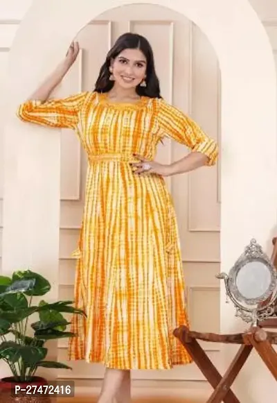 Trendy Yellow Printed Rayon Kurta For Women-thumb0