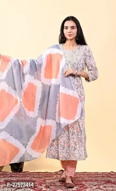 Stylish Orange Rayon Kurta With Pant And Dupatta Set For Women