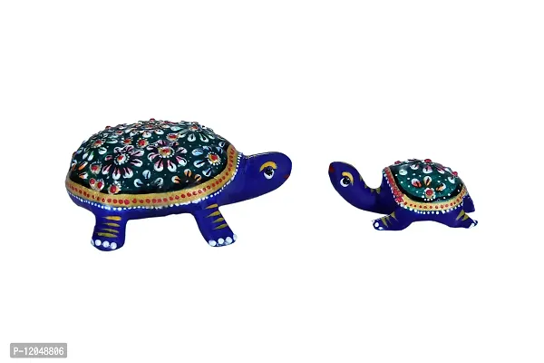 Trendy Crafts Meenakari Metal Royal Blue Handmade Tortoise Set Showpiece for Home Decor and Gift