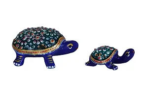 Trendy Crafts Meenakari Metal Royal Blue Handmade Tortoise Set Showpiece for Home Decor and Gift-thumb1