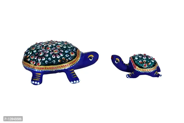 Trendy Crafts Meenakari Metal Royal Blue Handmade Tortoise Set Showpiece for Home Decor and Gift-thumb3