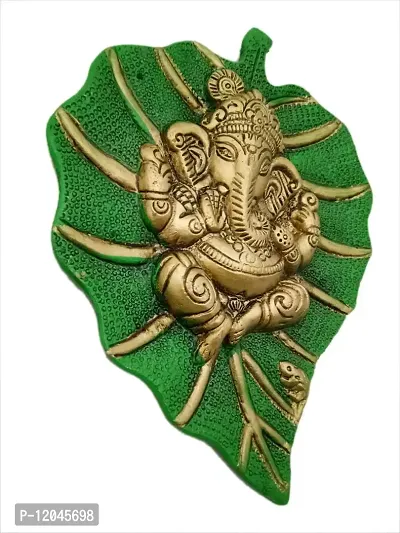 Trendy Crafts Metal Lord Ganesha on Leaf Wall Hanging (Multicolour, Medium), figures;Religious-thumb2