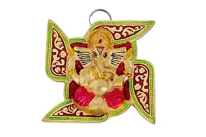 Trendy Crafts Metal Lord Ganesha on Swastik for Door Hanging with Colorful Meenakari Work Article Wall Hanging - 5 inches-thumb2