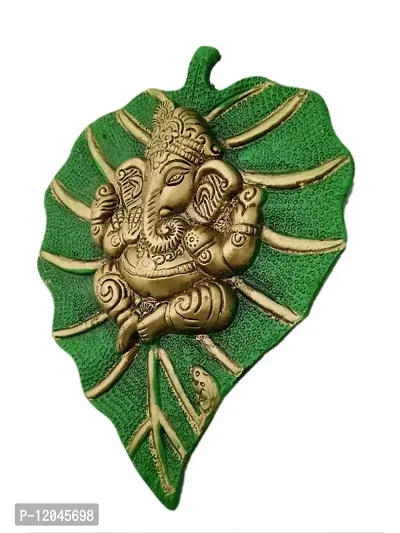 Trendy Crafts Metal Lord Ganesha on Leaf Wall Hanging (Multicolour, Medium), figures;Religious-thumb5