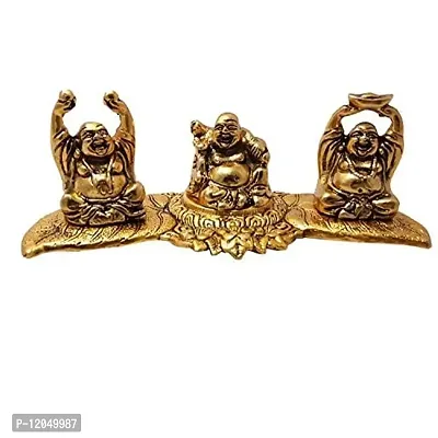 Trendy Crafts Laughing Buddha Metal Handcrafted Showpiece, Set of 3 Golden