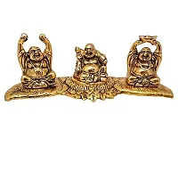 Trendy Crafts Laughing Buddha Metal Handcrafted Showpiece, Set of 3 Golden-thumb1