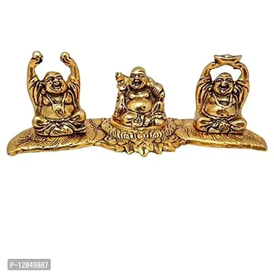 Trendy Crafts Laughing Buddha Metal Handcrafted Showpiece, Set of 3 Golden-thumb2