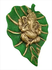 Trendy Crafts Metal Lord Ganesha on Leaf Wall Hanging (Multicolour, Medium), figures;Religious-thumb2