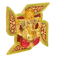 Trendy Crafts Metal Lord Ganesha on Swastik for Door Hanging with Colorful Meenakari Work Article Wall Hanging - 5 inches-thumb1