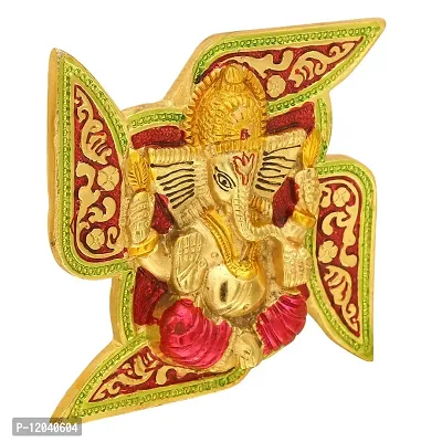 Trendy Crafts Metal Lord Ganesha on Swastik for Door Hanging with Colorful Meenakari Work Article Wall Hanging - 5 inches-thumb2