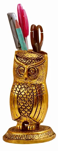 Trendy Crafts Handmade Metal Owl Pen Holder Stand, Height - 5 inches-thumb1