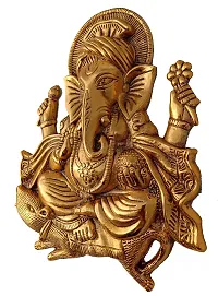 Trendy Crafts Metal Ganesh Idol Statue Wall Hanging (Golden, 11 Inches Height)-thumb1