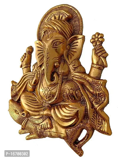 Trendy Crafts Metal Ganesh Idol Statue Wall Hanging (Golden, 11 Inches Height)-thumb2