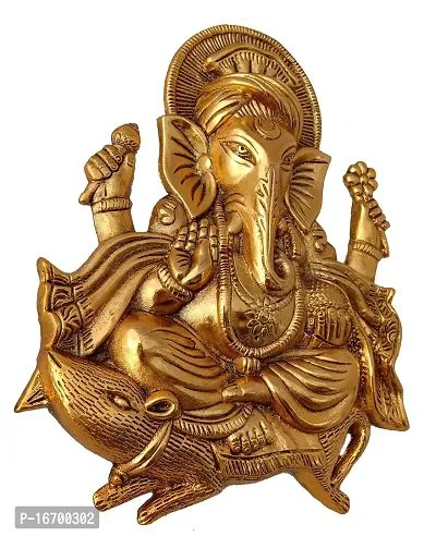 Trendy Crafts Metal Ganesh Idol Statue Wall Hanging (Golden, 11 Inches Height)-thumb3