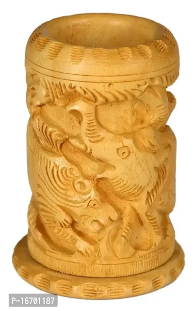 Trendy Crafts Wooden Hand Carved Pen Holder Display Stand (Carved Forest Animal)