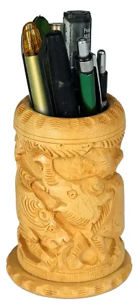 Trendy Crafts Wooden Hand Carved Pen Holder Display Stand (Carved Forest Animal)-thumb1