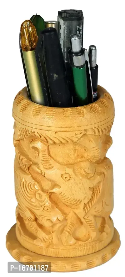 Trendy Crafts Wooden Hand Carved Pen Holder Display Stand (Carved Forest Animal)-thumb2