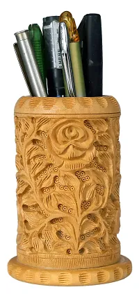 Trendy Crafts Wooden Hand Carved Pen Holder Display Stand(Carved Floral Leaf)-thumb2