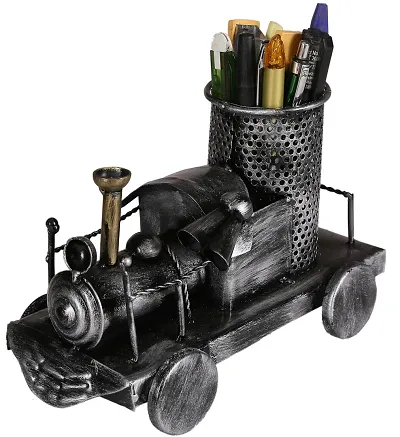 Trendy Crafts Metal Engine Showpiece Pen Holder Display Stand (Black Grey)