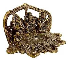 Trendy Crafts Metal Handmade Laxmi Ganesh Saraswati Idol Pooja Puja Thali for Worship Home Decor (Golden, 9 X 6 X 5 Inches)-thumb4