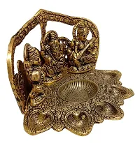 Trendy Crafts Metal Handmade Laxmi Ganesh Saraswati Idol Pooja Puja Thali for Worship Home Decor (Golden, 9 X 6 X 5 Inches)-thumb3