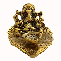 Trendy Crafts Metal Ganesh Idol with Diya, 11 X 9.5 X 7 cms, Gold-thumb2