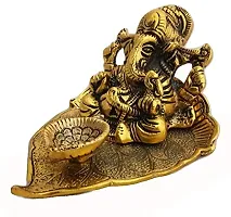 Trendy Crafts Metal Ganesh Idol with Diya, 11 X 9.5 X 7 cms, Gold-thumb3