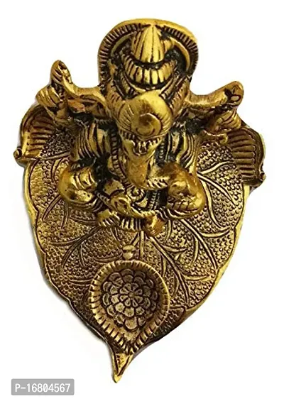 Trendy Crafts Metal Ganesh Idol with Diya, 11 X 9.5 X 7 cms, Gold-thumb5