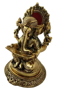 Trendy Crafts Metal Statue Of Lord Pagdi Ganesha, 18 X 18 X 25 cm., Golden-thumb1