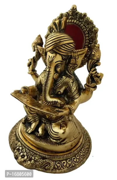 Trendy Crafts Metal Statue Of Lord Pagdi Ganesha, 18 X 18 X 25 cm., Golden-thumb2