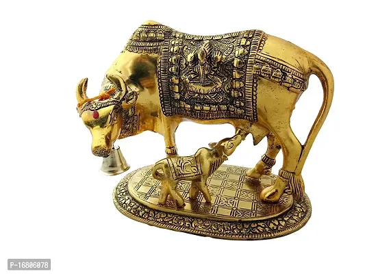 Trendy Crafts Handcrafted Metal Cow with Calf Idol Showpiece for Home Decor (Golden, 20 X 14 X 17 cm)-thumb5