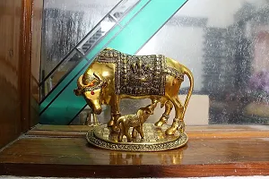 Trendy Crafts Handcrafted Metal Cow with Calf Idol Showpiece for Home Decor (Golden, 20 X 14 X 17 cm)-thumb1