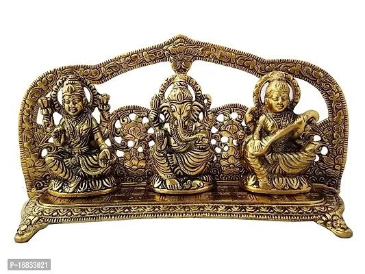 Trendy Crafts Metal Laxmi Ganesh Saraswati Handcrafted Showpiece (Golden, 24.5x6x13 cm)-thumb0